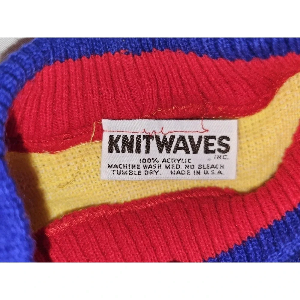 VTG 80s Knitwaves Sweater M Houndstooth Colorblock‎ 80s 90s Acrylic kidcore